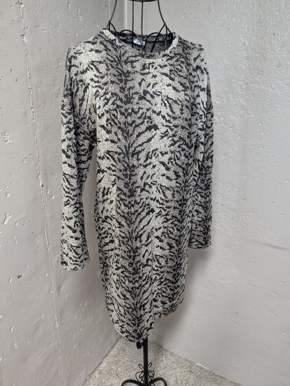 Zara Trafaluc Animal Print Knit Mini Dress Long Sleeve